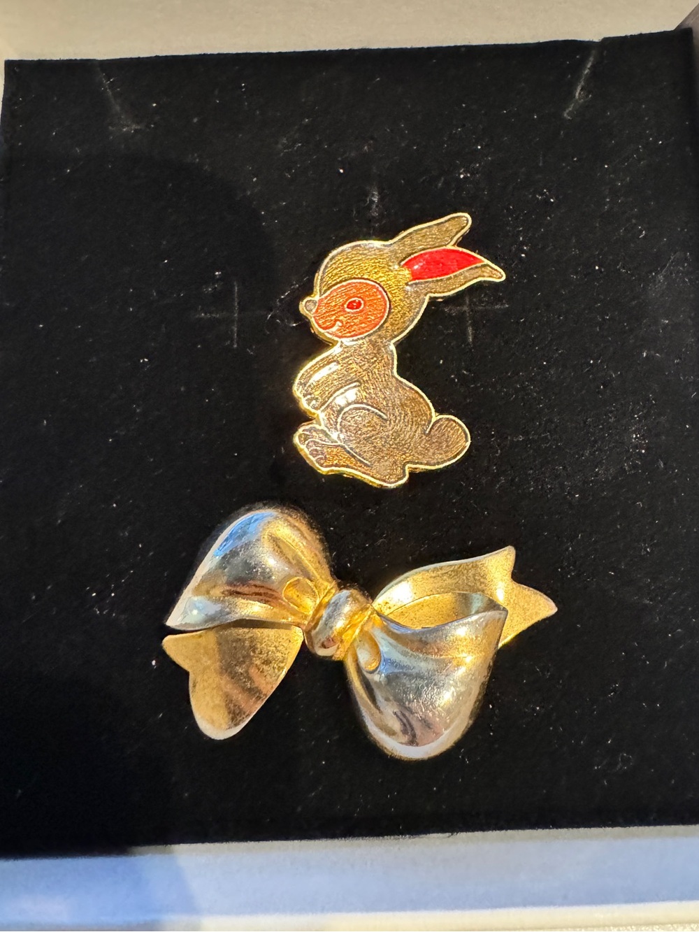 Gold Bunny & Bow brooch - Cute Rabbit Pin and Bow